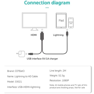 کابل HDMI به لایتنینگ کوتتسی Coteetci 33021 طول 2 متر